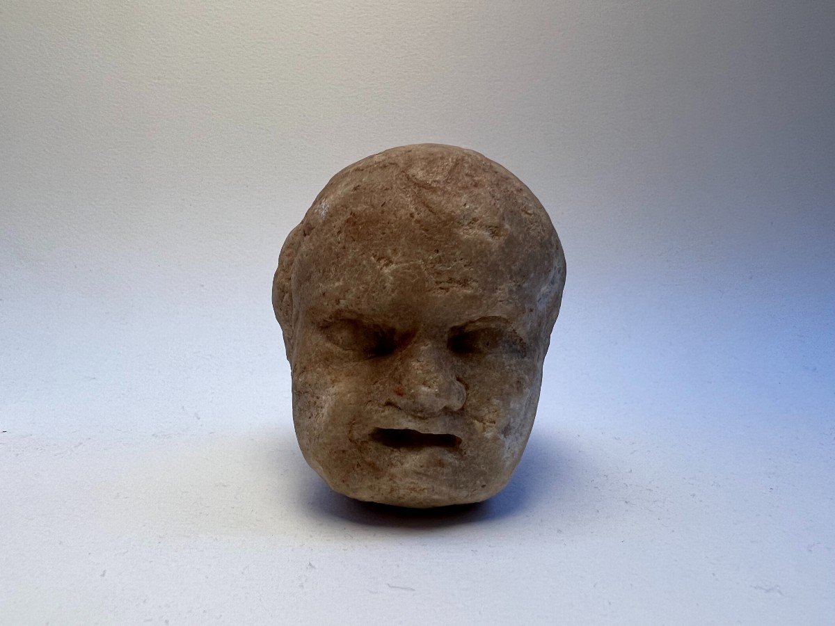 Art Romain , Tete De Jeune Enfant En Marbre .-photo-3