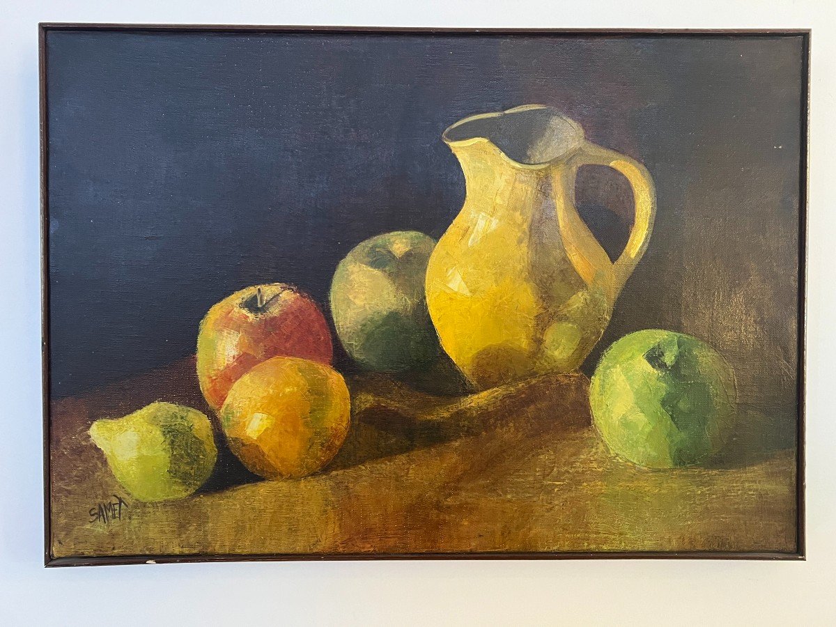 Samet , Tableau Nature Morte Aux Fruits XXeme Siecle .-photo-2
