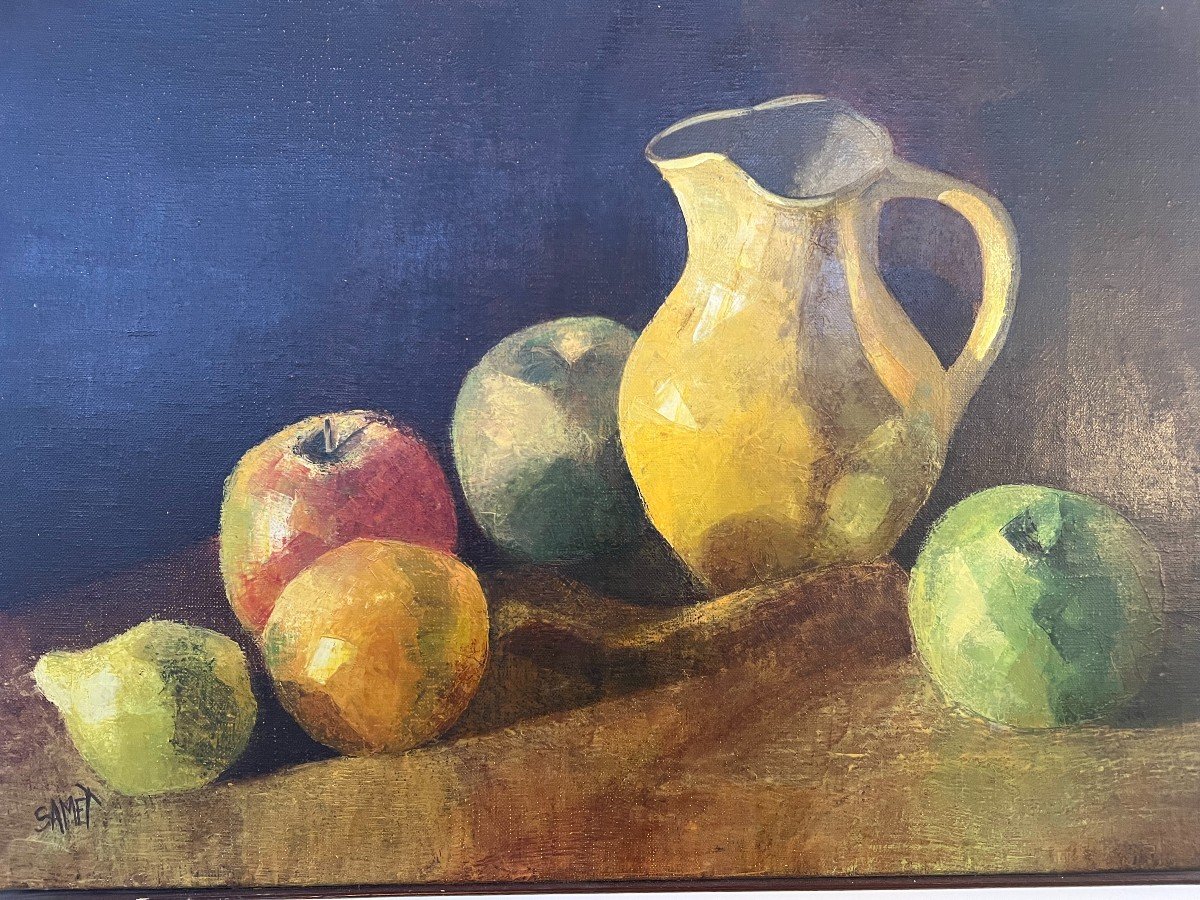 Samet , Tableau Nature Morte Aux Fruits XXeme Siecle .-photo-3