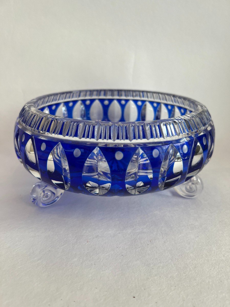 Fruit Bowl In Cobalt Blue Cut Crystal.-photo-2