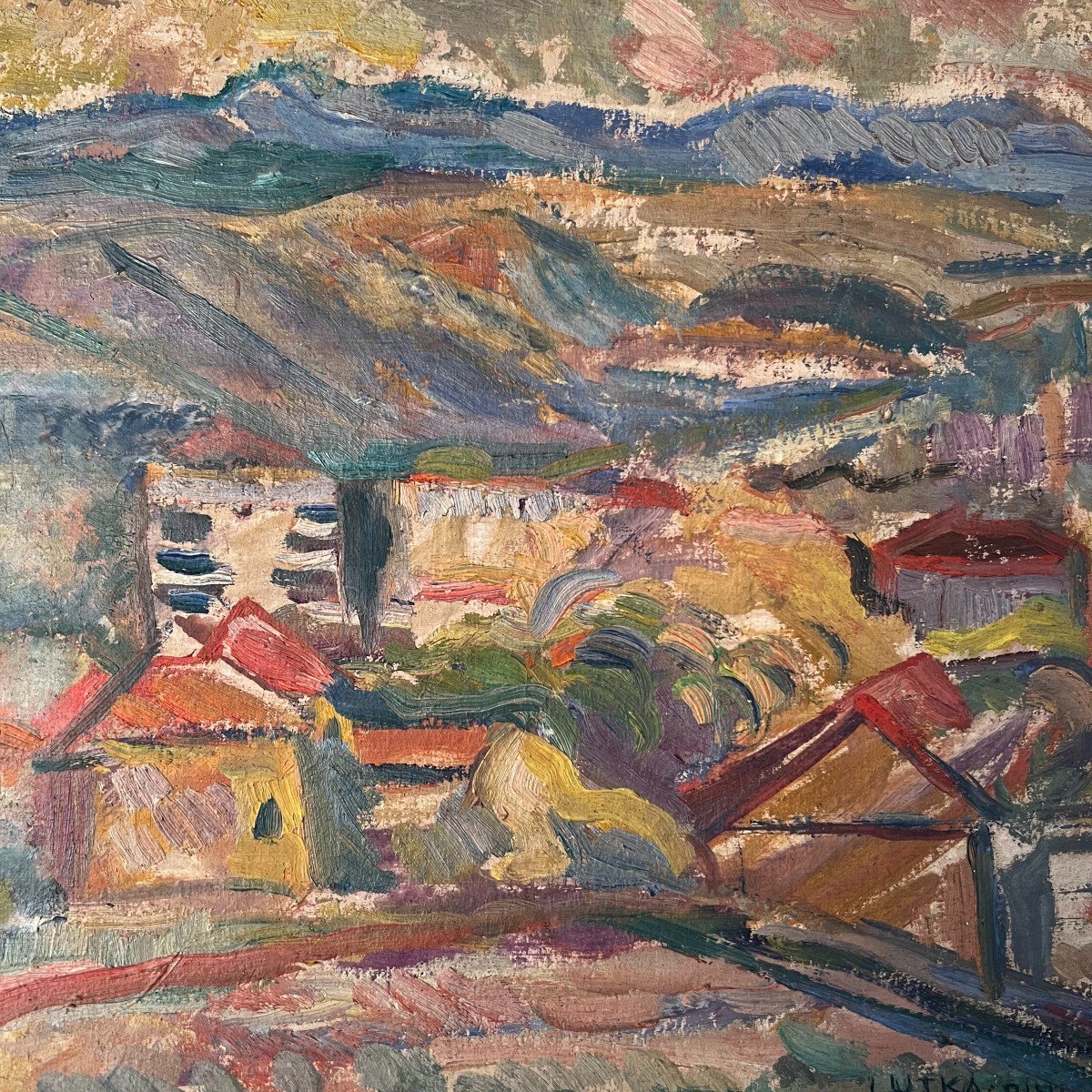 Lutka Pink (1906-1999) Tableau Huile Sur Carton .