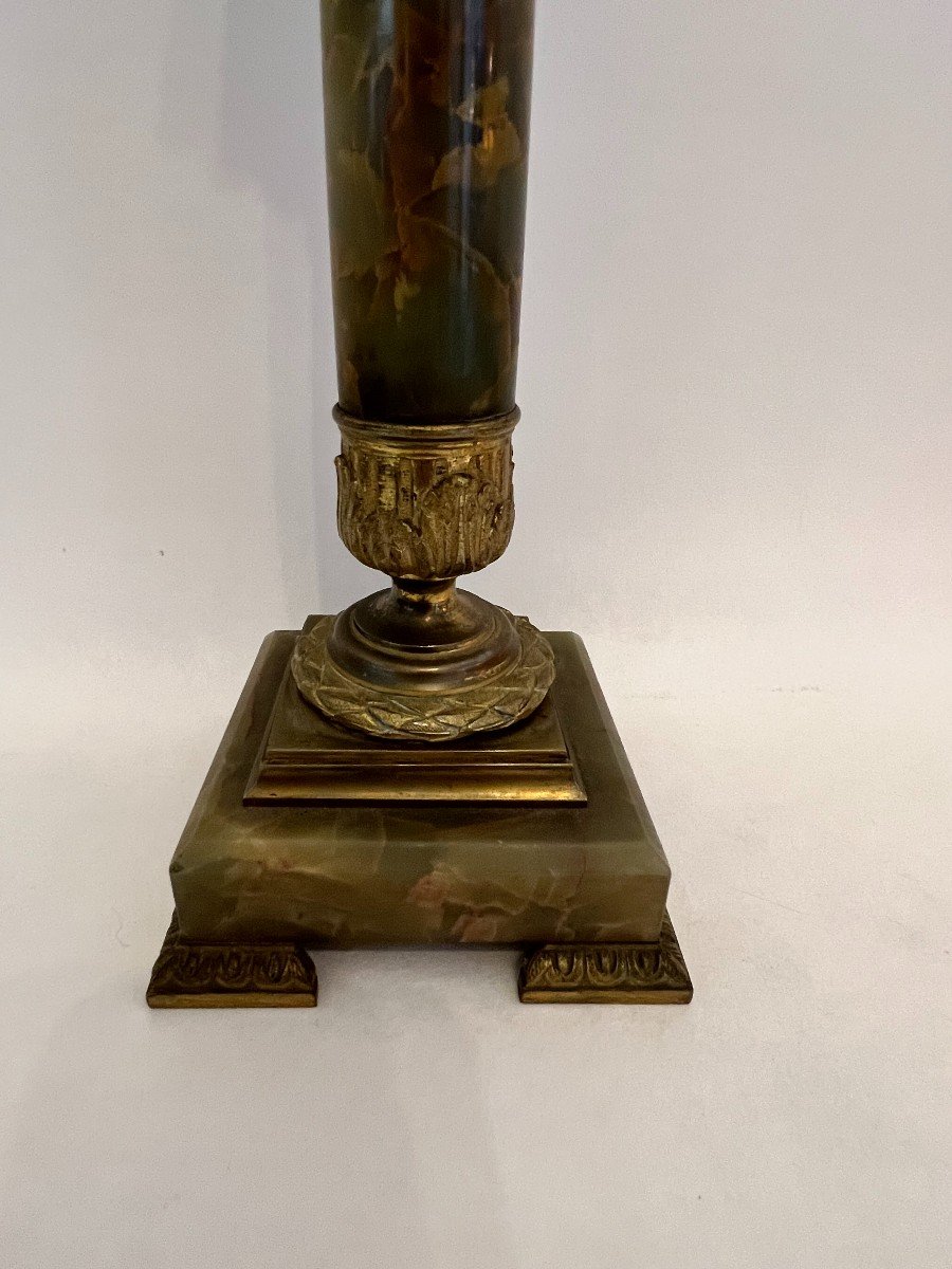Pied De Lampe En  Onyx Et Bronze .-photo-3