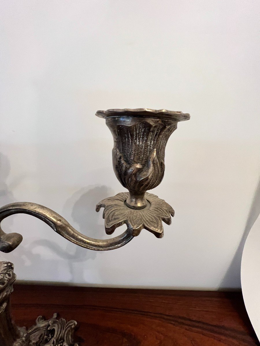 Candlestick, Silver Bronze Candelabra Center Table.-photo-4
