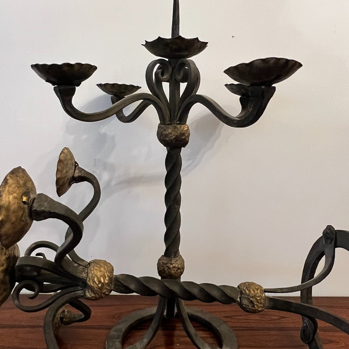 Pair Of Wrought Iron Candelabra, Candlesticks, Table Centerpiece.