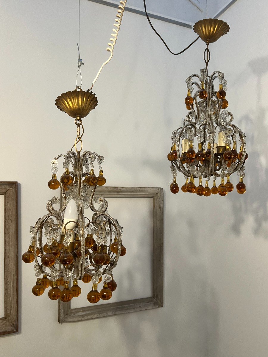 Pair Of Small Cage Chandeliers.-photo-1