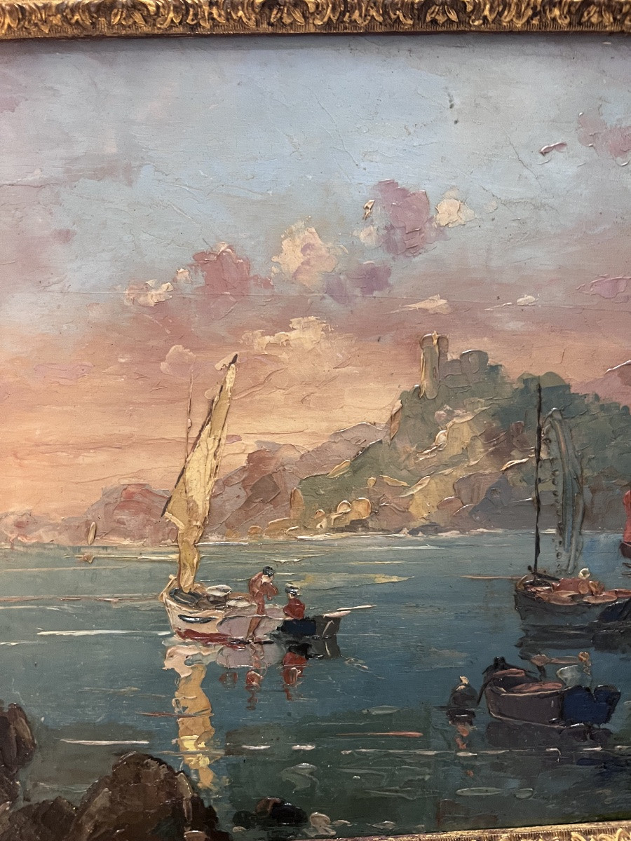 Louis Pastour , Tableau  Pêcheurs En Méditerranée .-photo-3