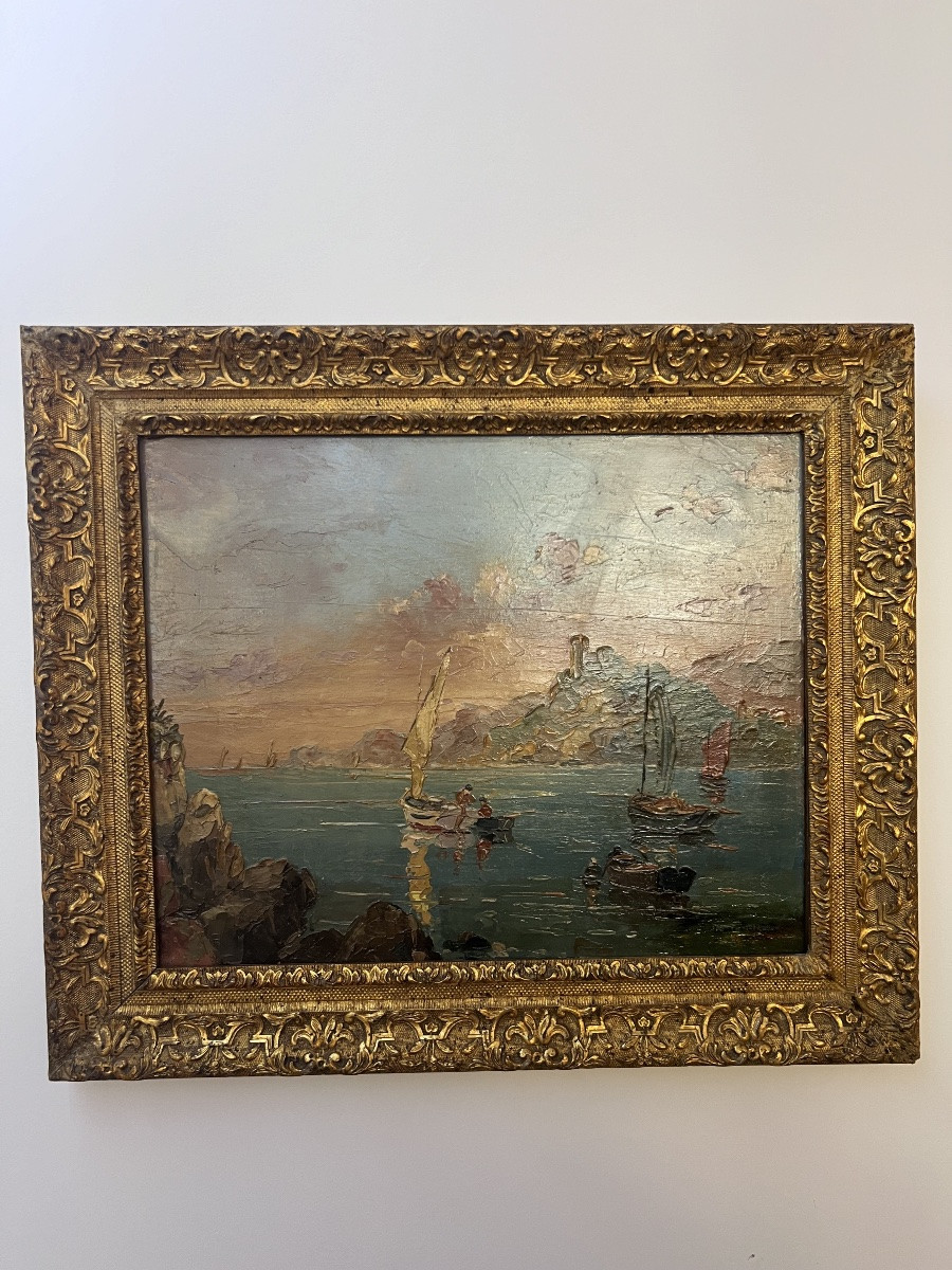 Louis Pastour , Tableau  Pêcheurs En Méditerranée .-photo-4