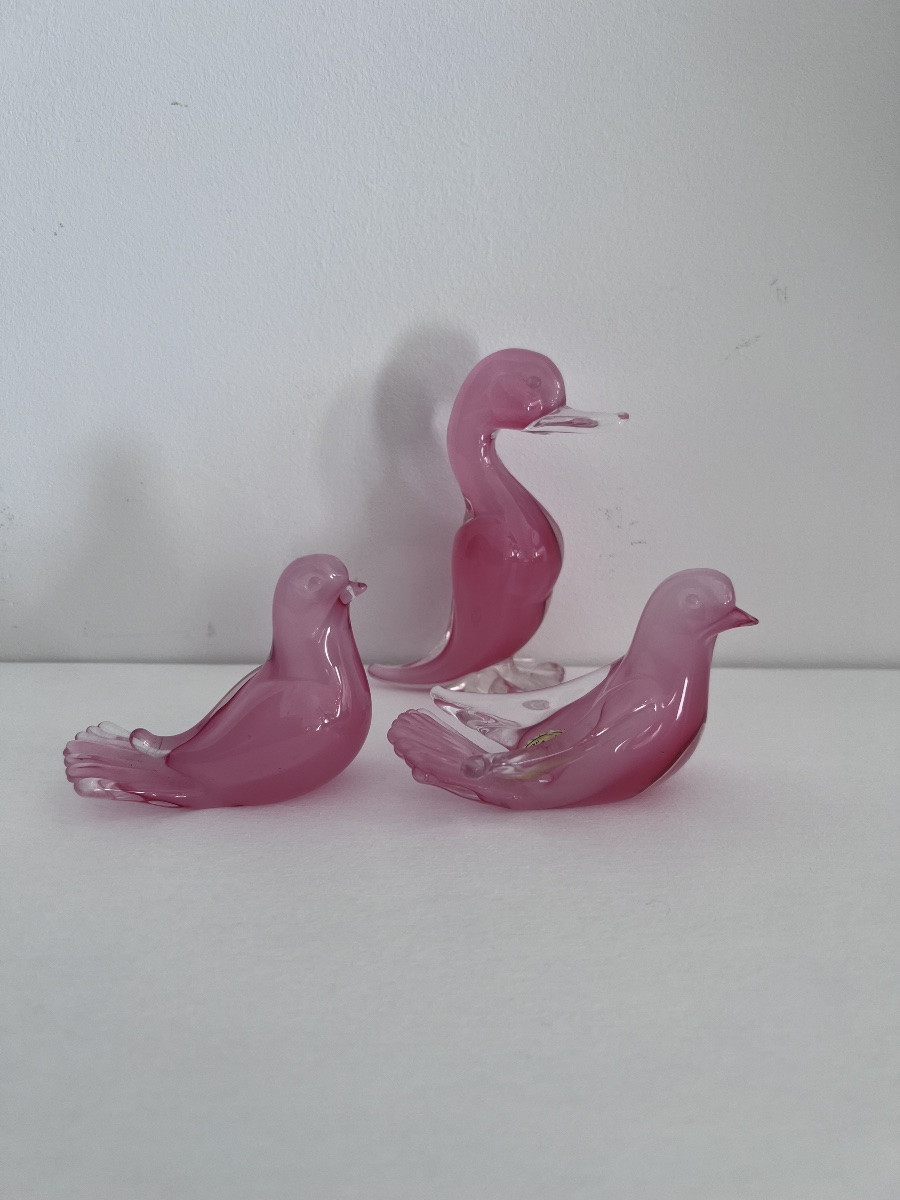 Murano , Ensemble D’oiseaux En Verre .-photo-2