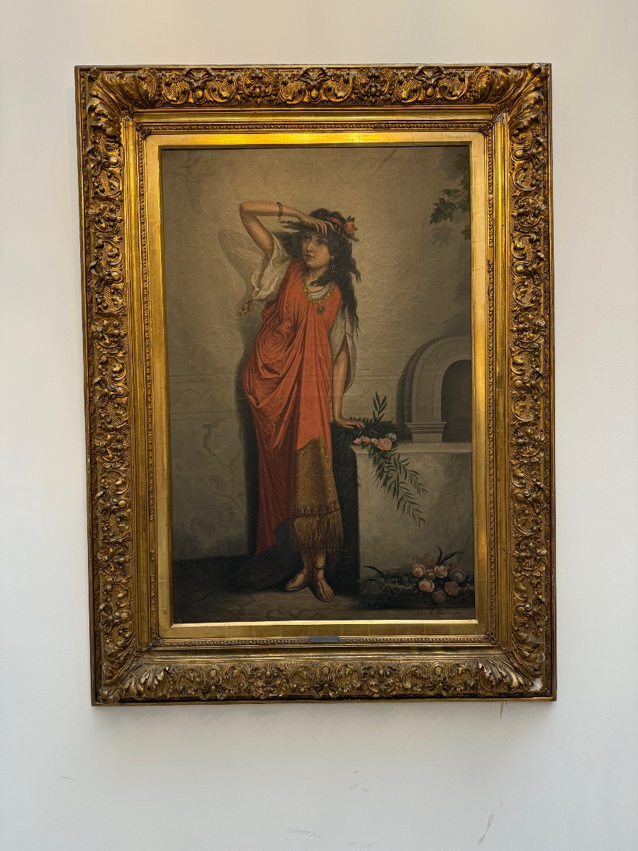 Important Oil On Canvas, Young Woman At The Fountain. Hermann.-photo-2