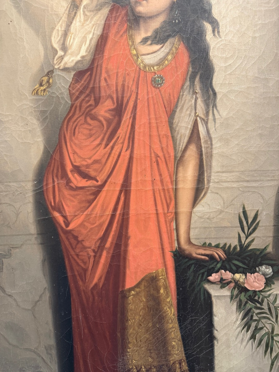 Important Oil On Canvas, Young Woman At The Fountain. Hermann.-photo-4