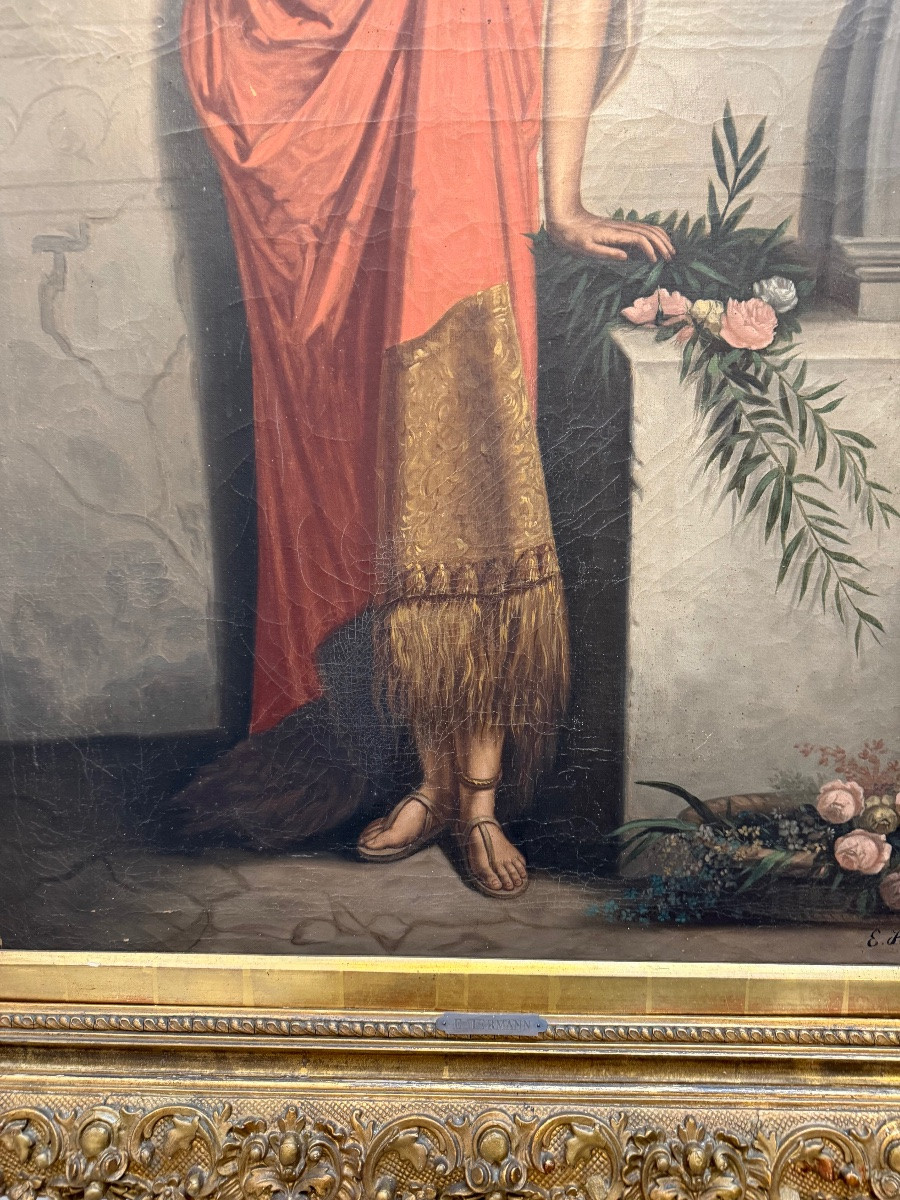 Important Oil On Canvas, Young Woman At The Fountain. Hermann.-photo-1