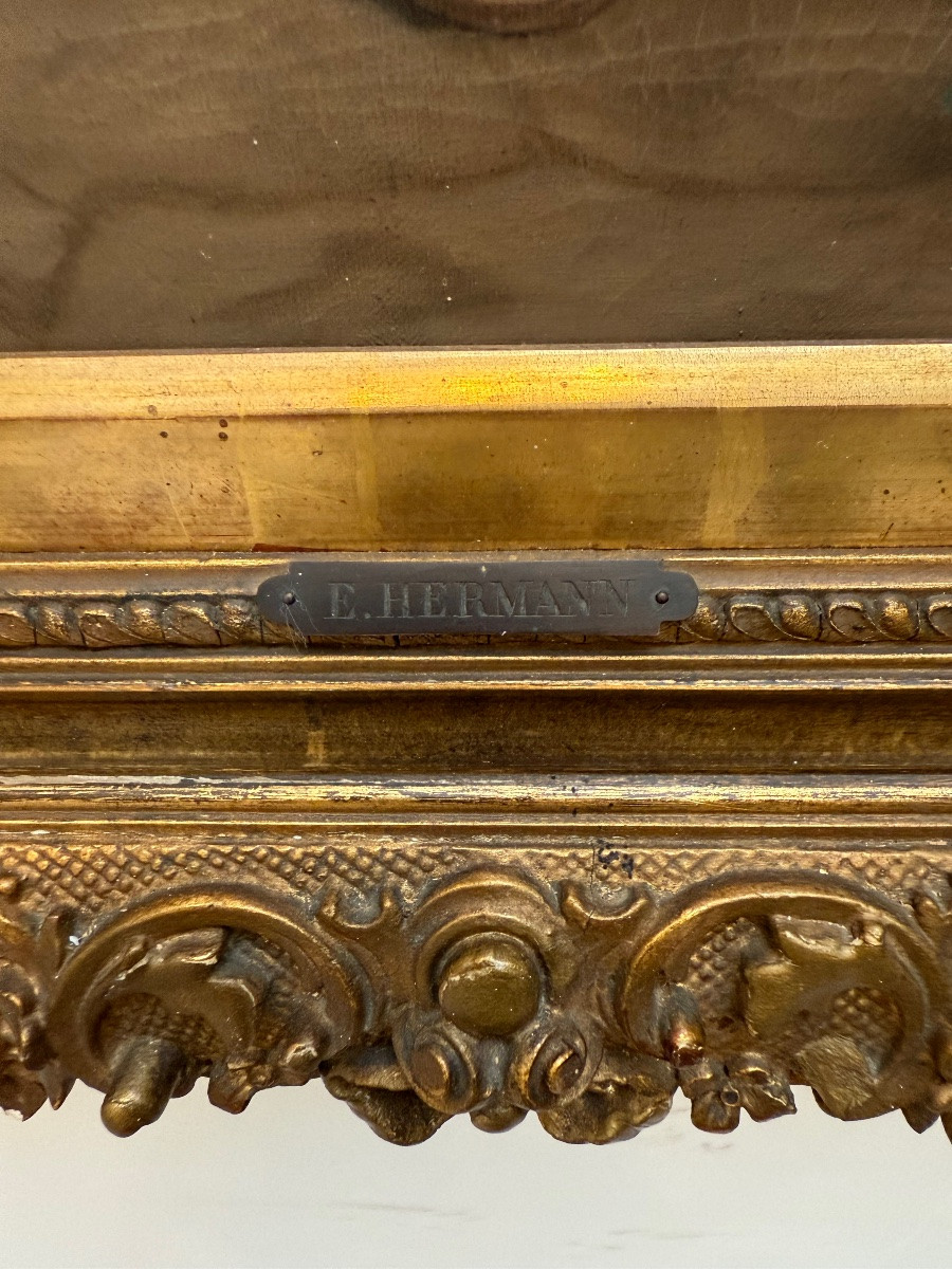 Important Oil On Canvas, Young Woman At The Fountain. Hermann.-photo-2