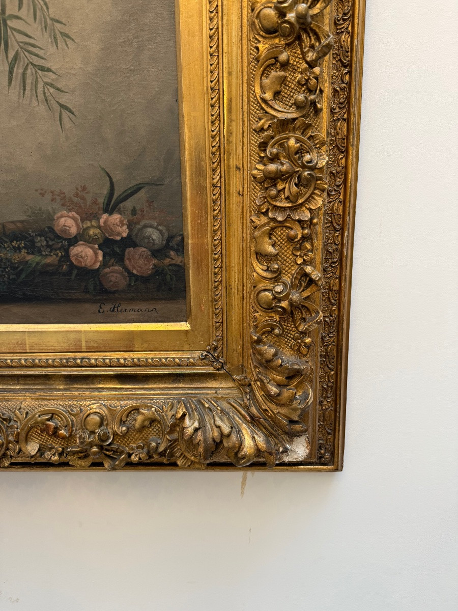 Important Oil On Canvas, Young Woman At The Fountain. Hermann.-photo-6