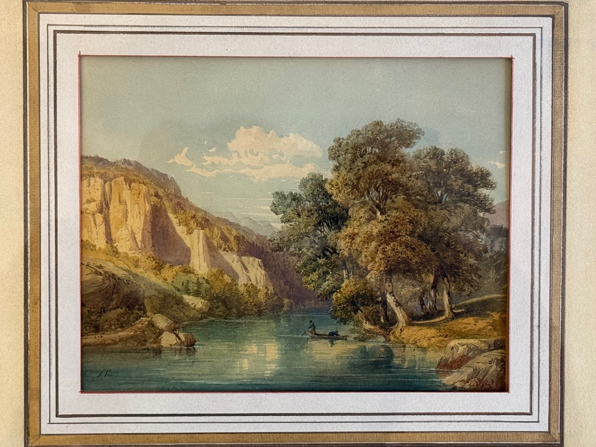 Aquarelle , tableau XIX éme siècle . Antony Viot . -photo-2