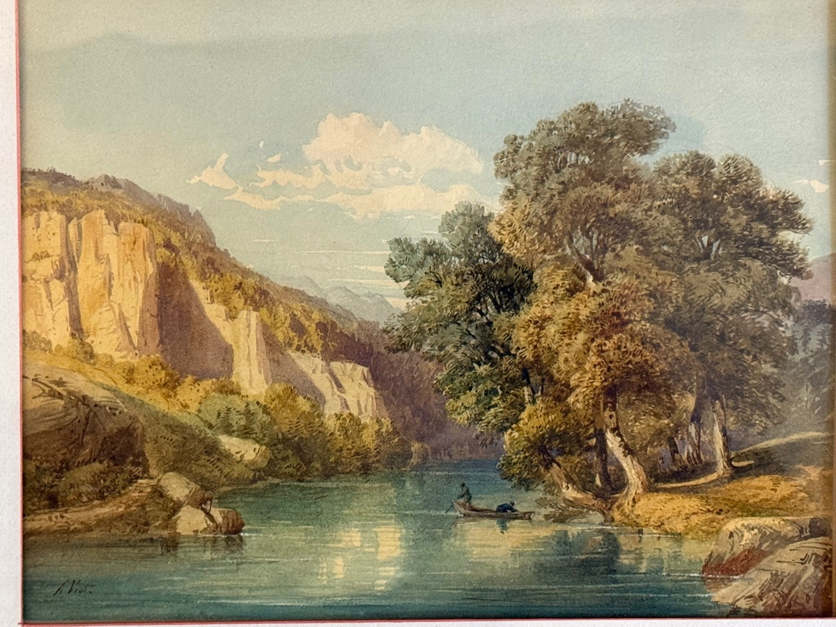 Aquarelle , tableau XIX éme siècle . Antony Viot . -photo-3