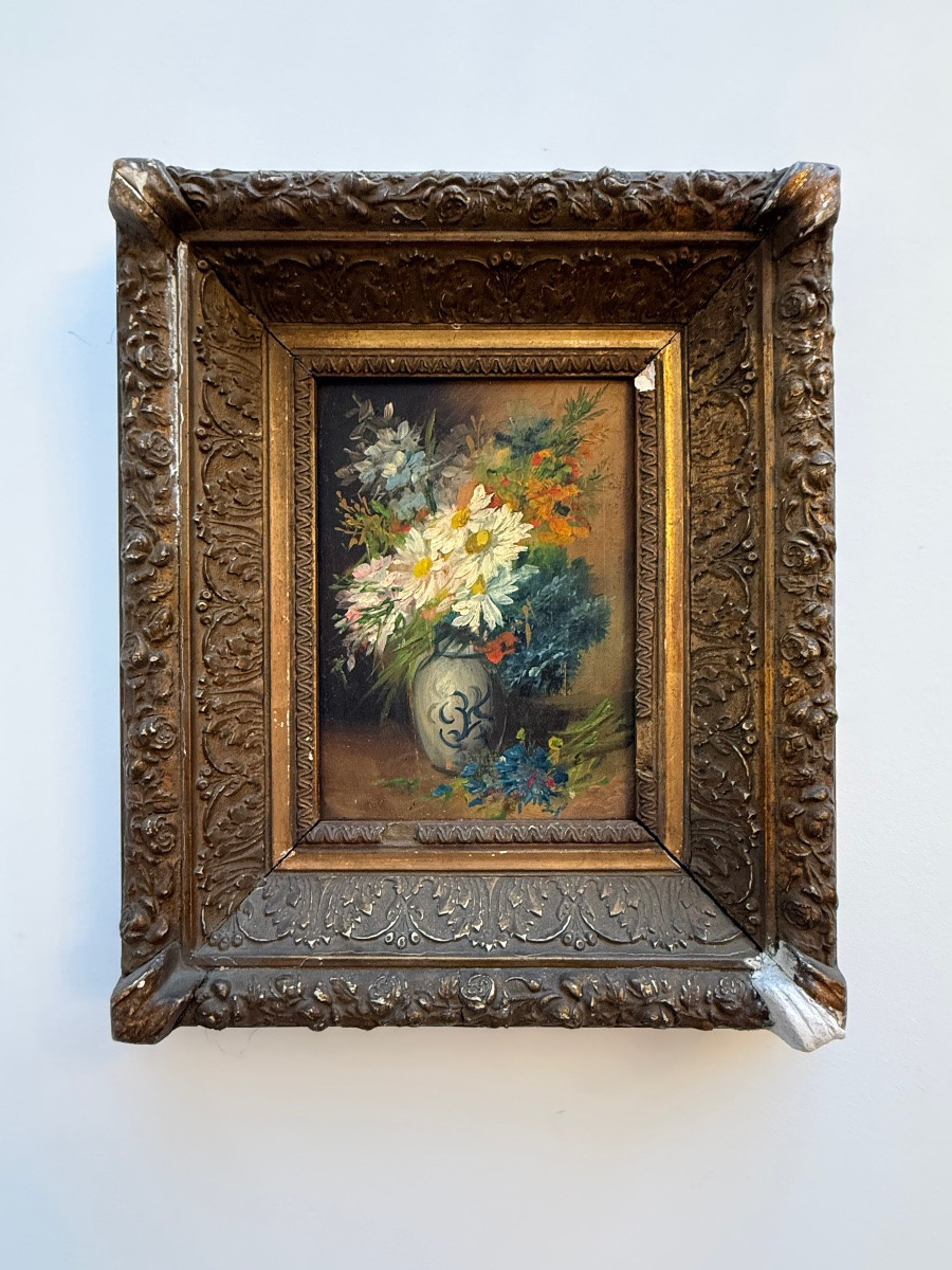 Tableau , nature morte , fleurs signé Godchaux .-photo-3