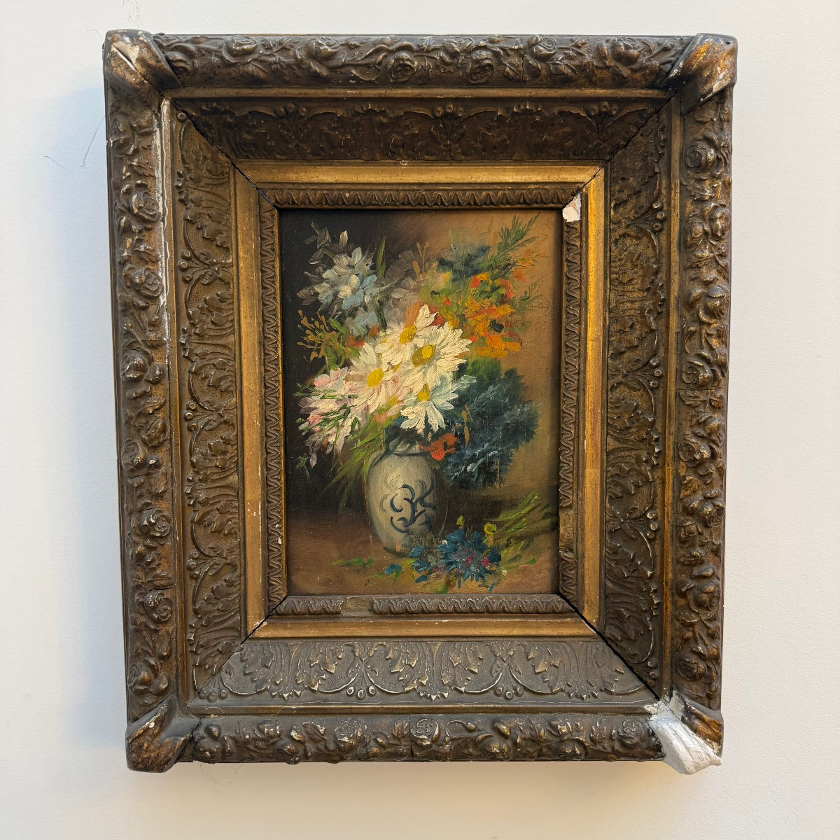 Tableau , nature morte , fleurs signé Godchaux .