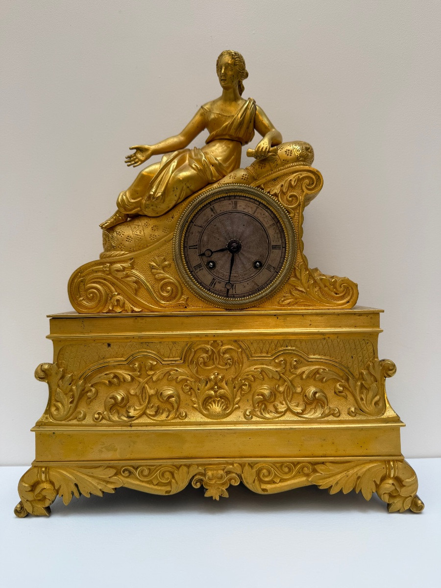 Restoration Period Clock In Gilt Bronze.-photo-2