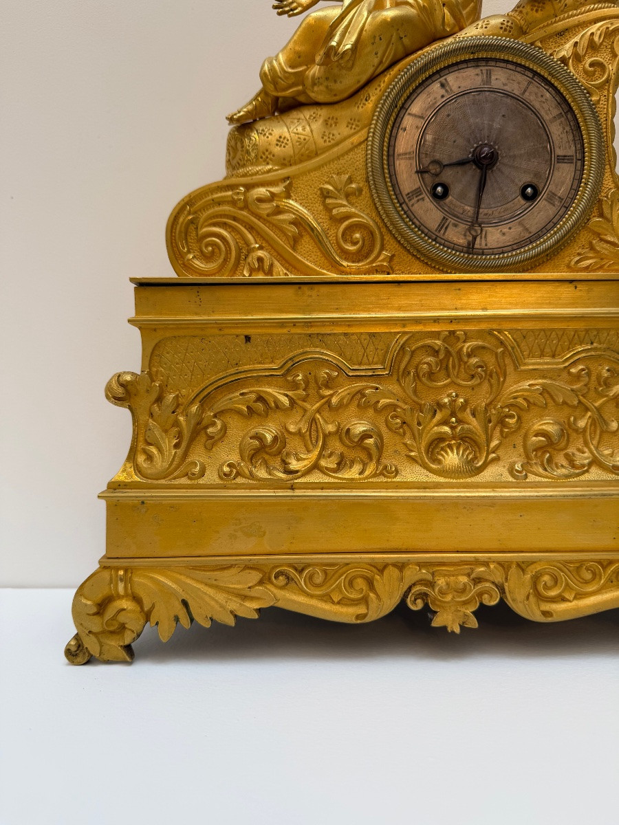 Restoration Period Clock In Gilt Bronze.-photo-3