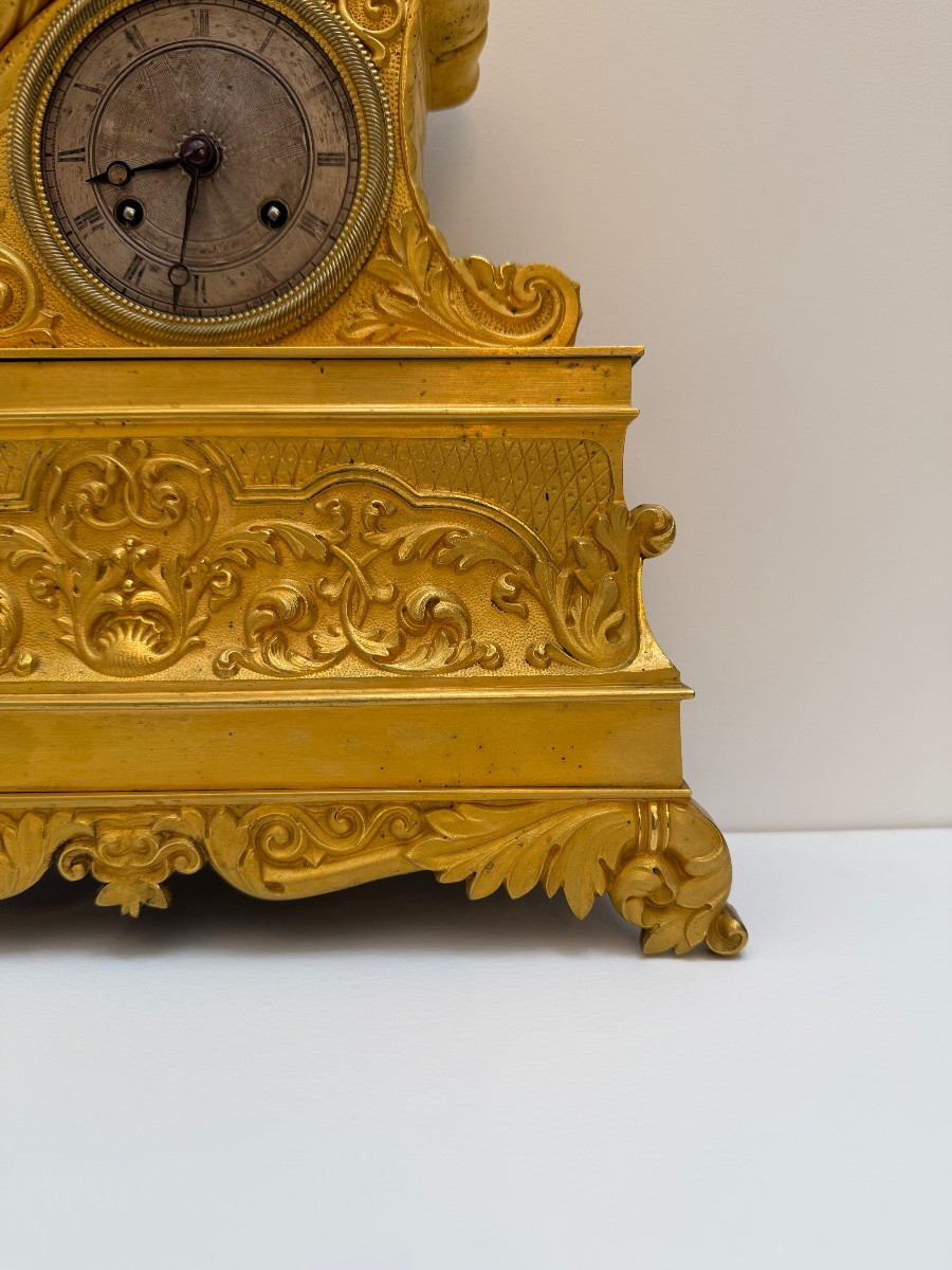 Restoration Period Clock In Gilt Bronze.-photo-4