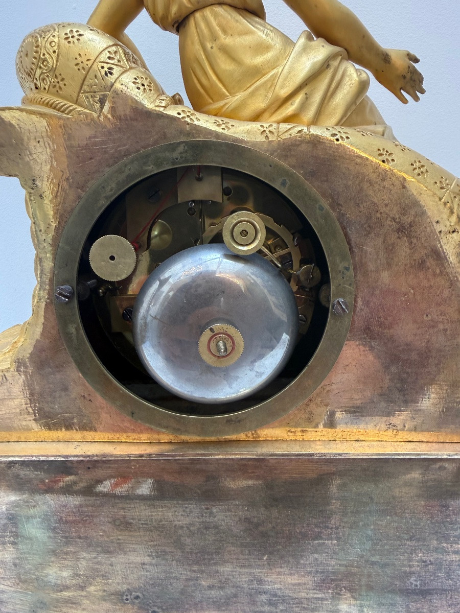 Restoration Period Clock In Gilt Bronze.-photo-4