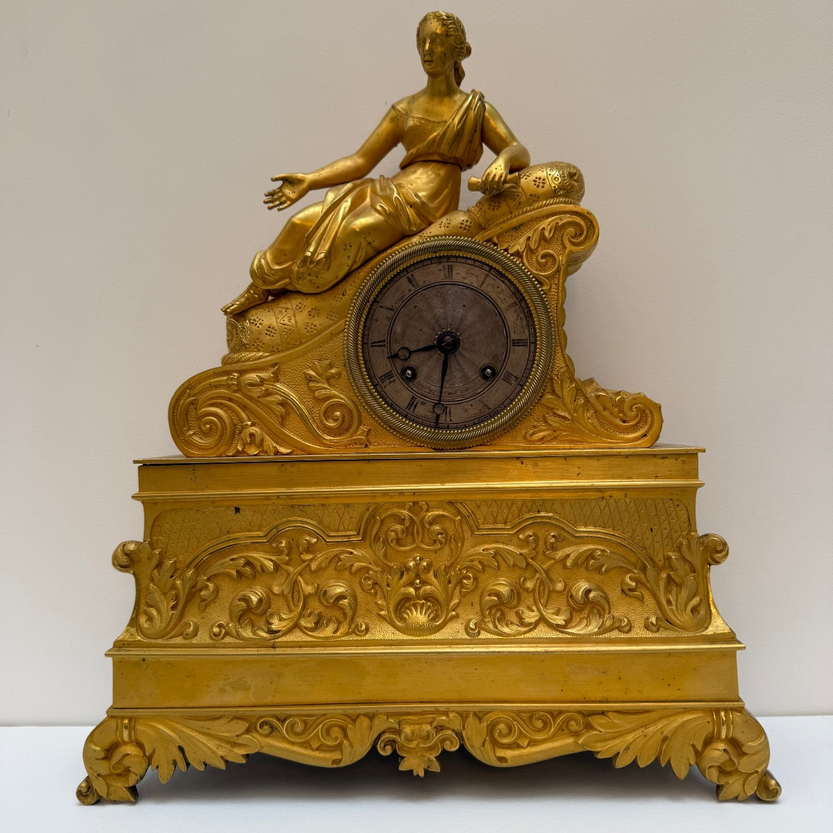 Restoration Period Clock In Gilt Bronze.