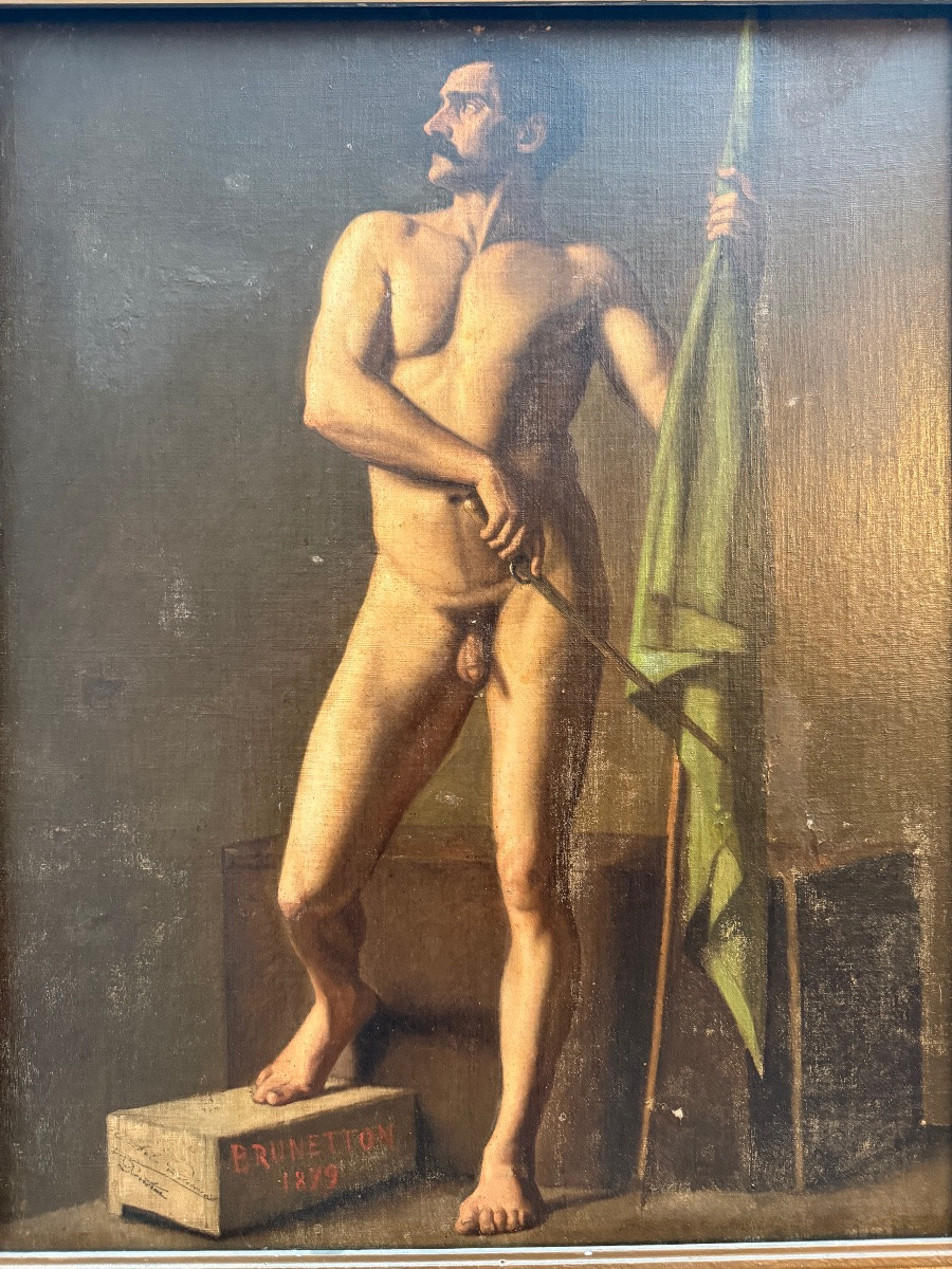  Tableau  , huile sur toile , figure masculine au drapeau . -photo-3