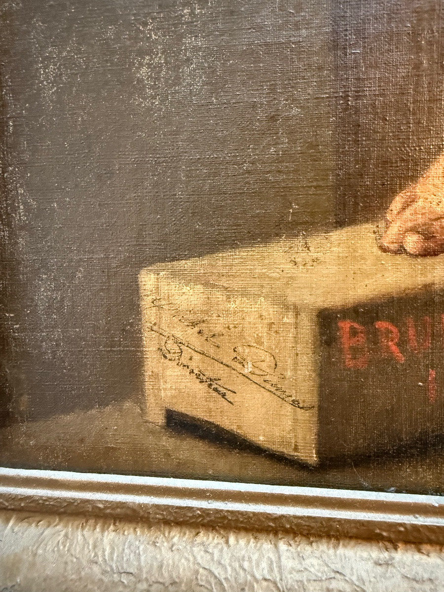  Tableau  , huile sur toile , figure masculine au drapeau . -photo-2