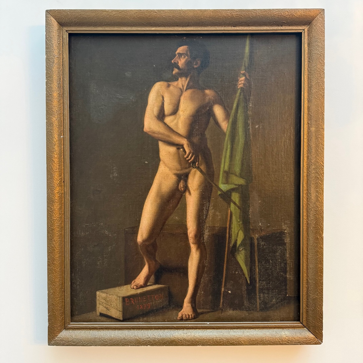  Tableau  , huile sur toile , figure masculine au drapeau . 