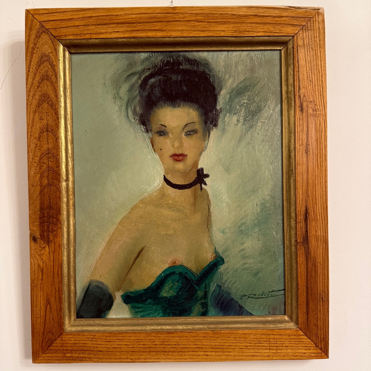 Tableau , portrait de jeune femme brune .