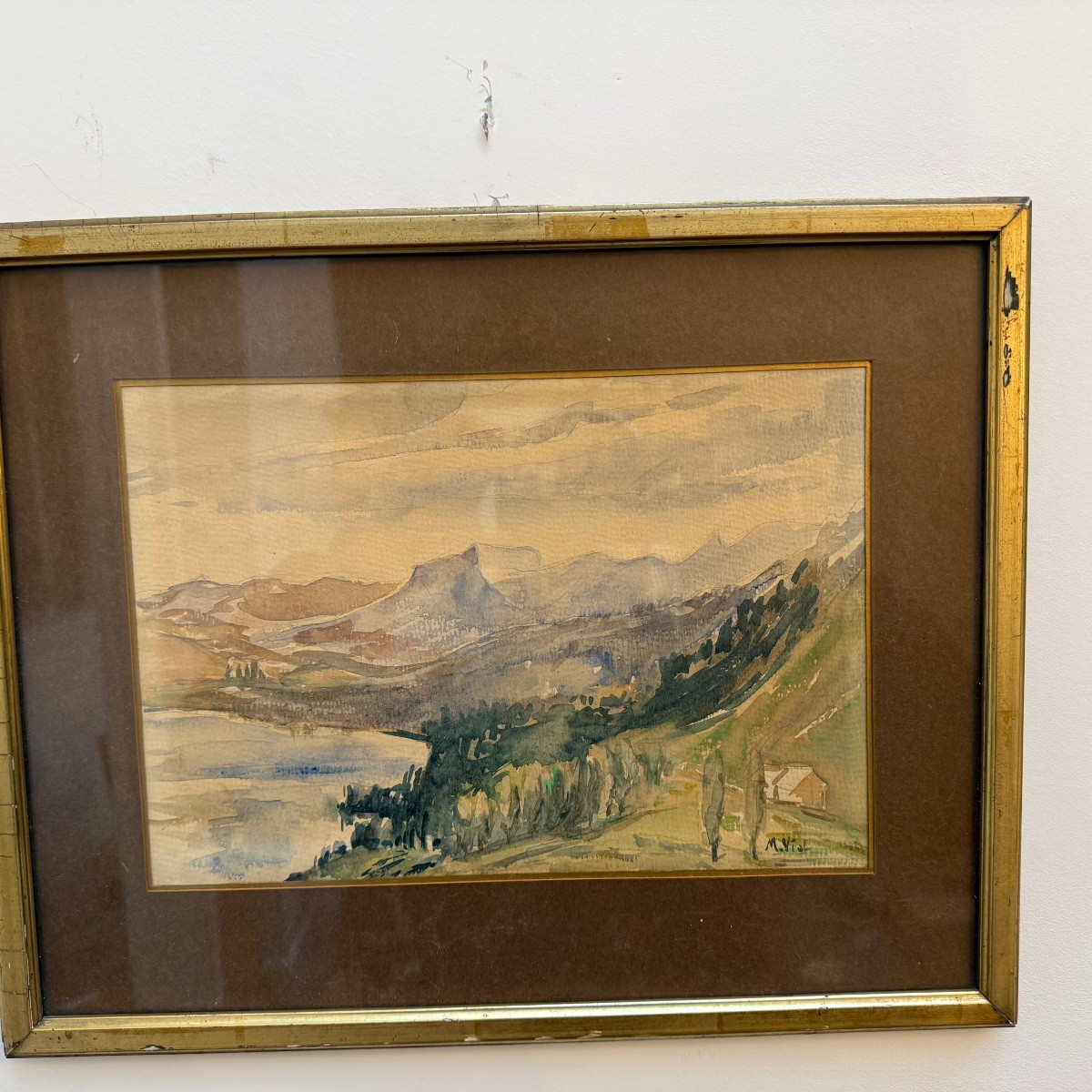 Tableau , aquarelle lac du Bourget montagne Alpes -photo-3