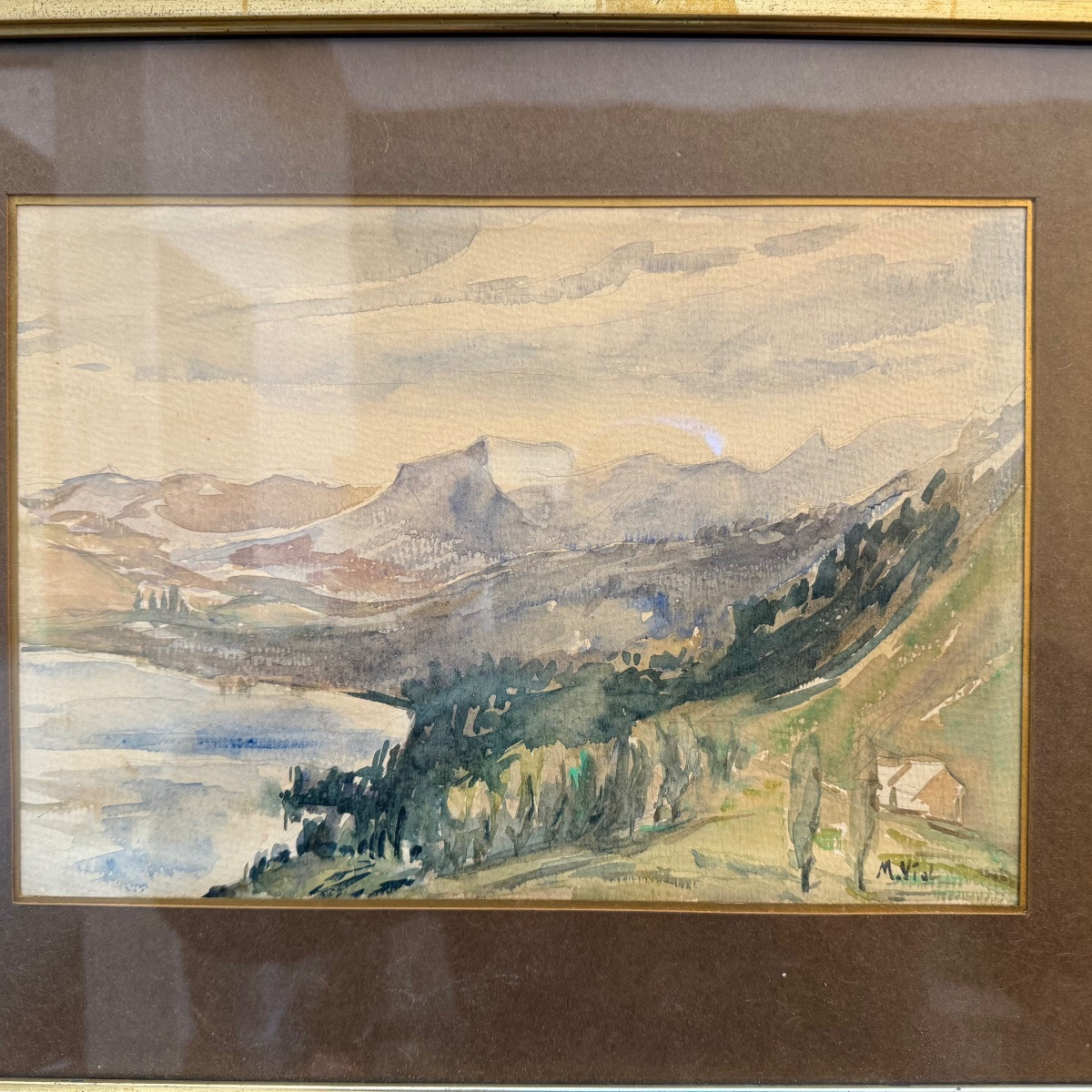 Tableau , aquarelle lac du Bourget montagne Alpes -photo-4