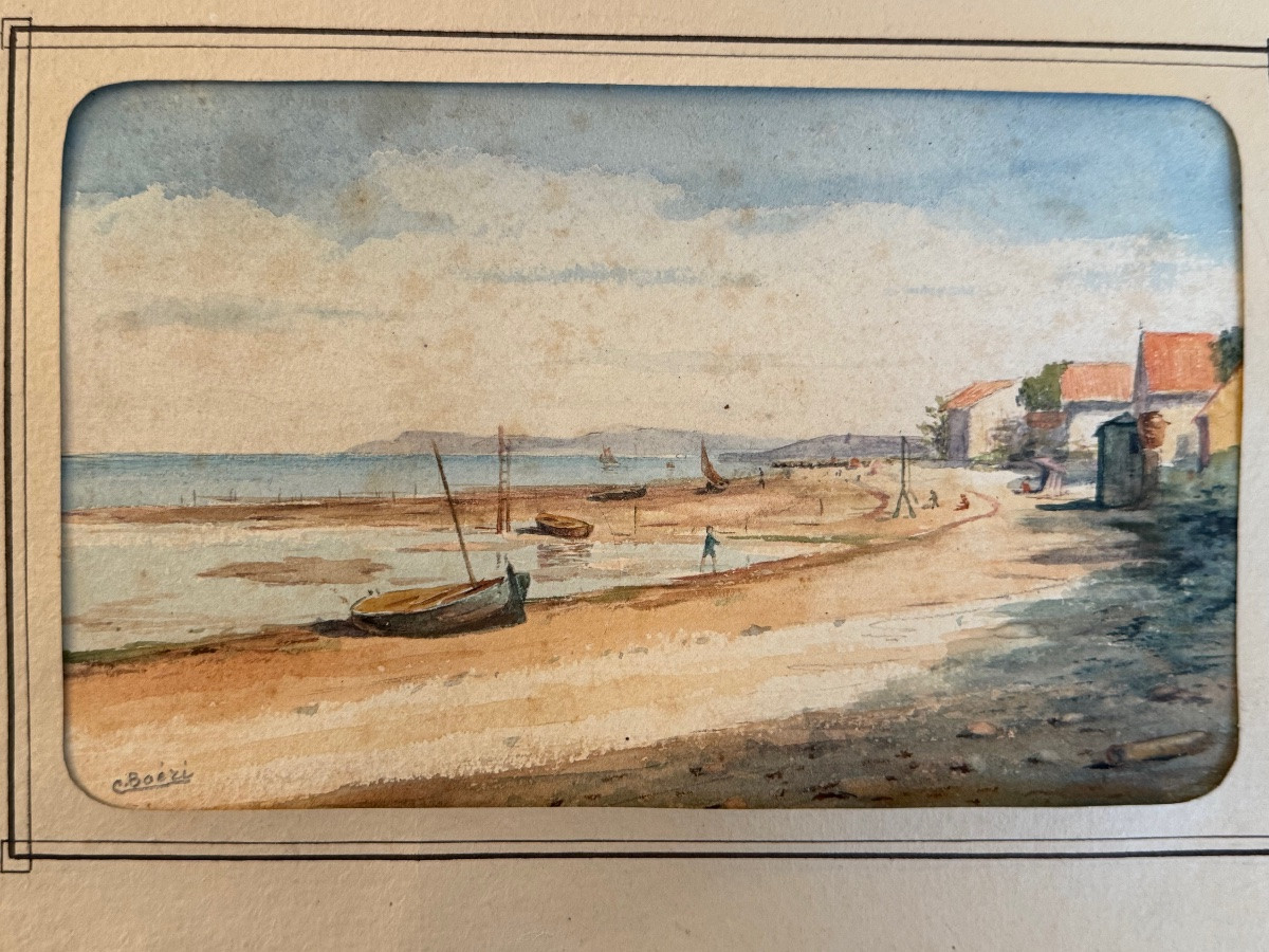 Painting, Watercolor Of A Boat At Low Tide. -photo-3