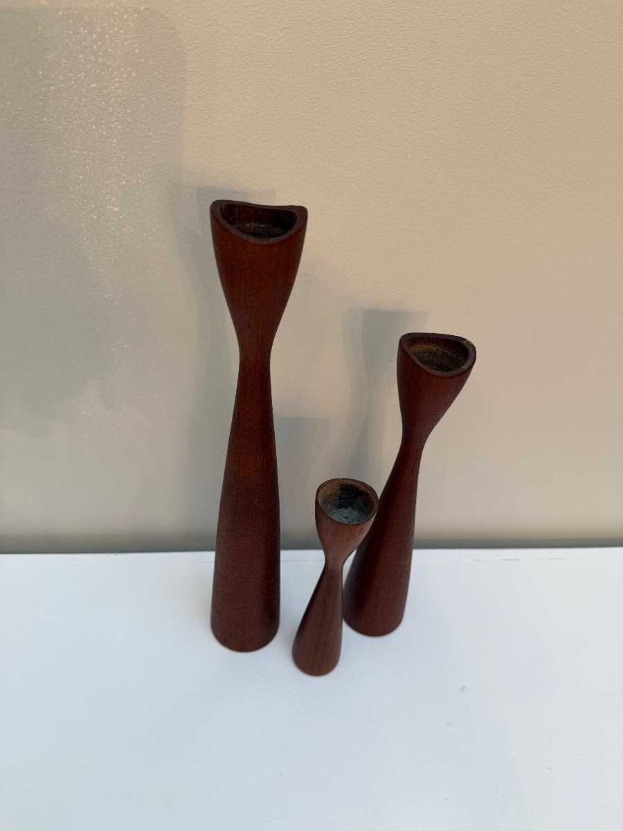 Bougeoirs scandinave en teck . -photo-4