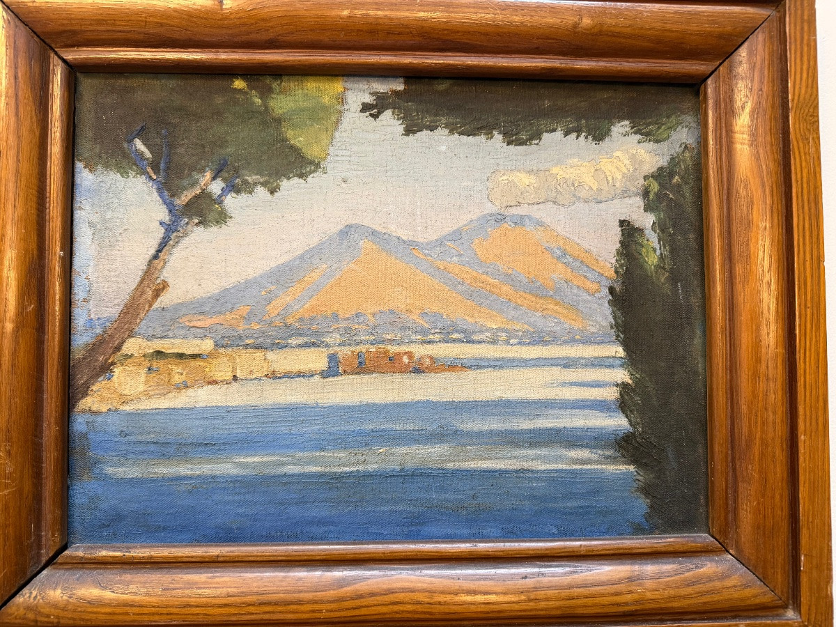 Painting, Italy, Mount Vesuvius.-photo-4