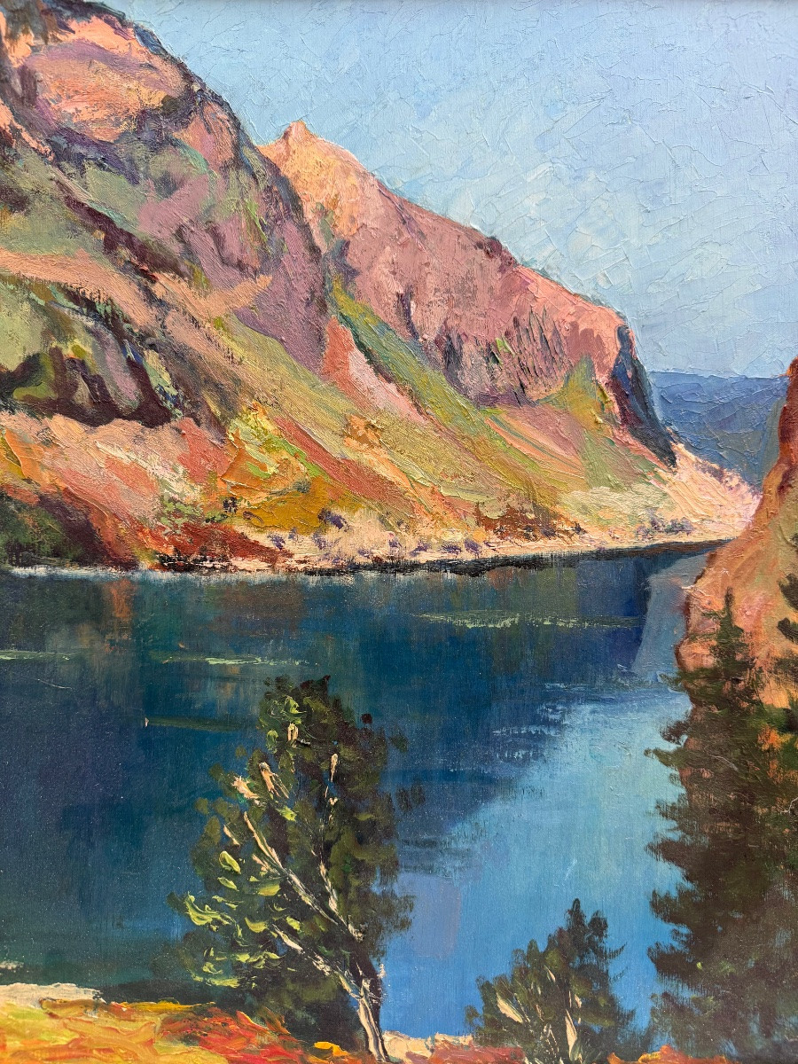 Lucien Quénard , tableau de montagne , lac du Lauvitel , Oisans .-photo-4