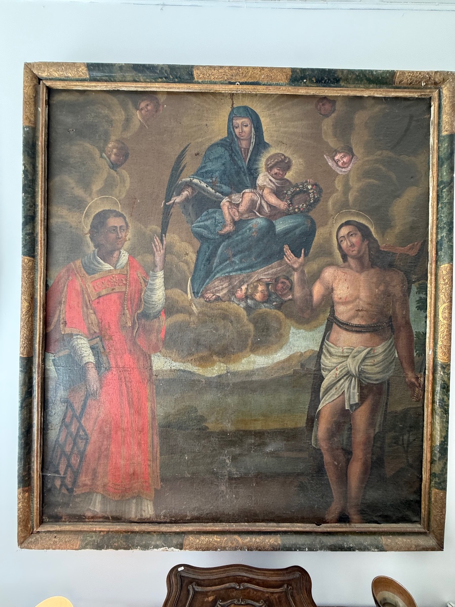 180 cm x 160 cm tableau religieux , huile sur toile 17 eme siècle . -photo-3