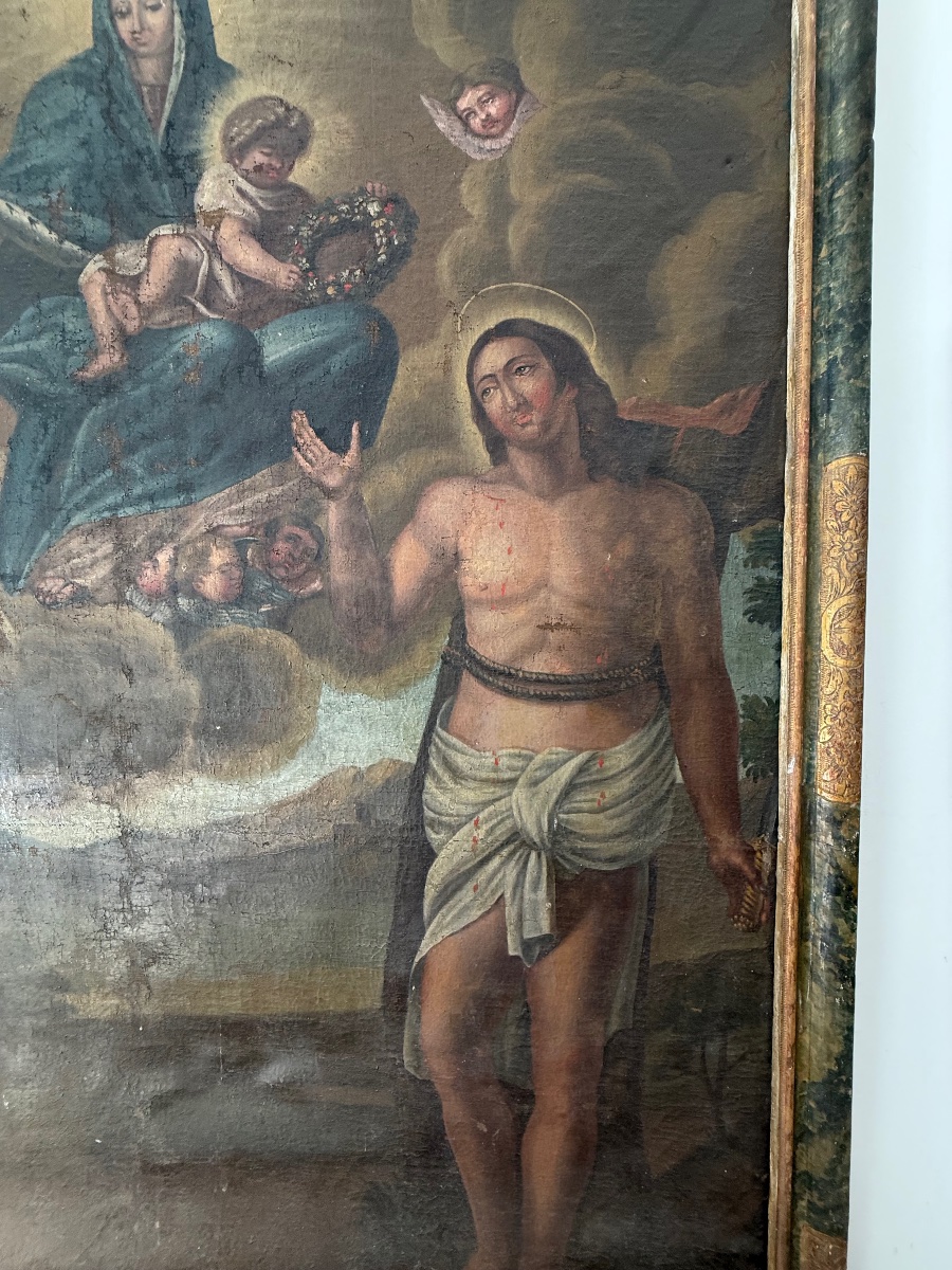 180 cm x 160 cm tableau religieux , huile sur toile 17 eme siècle . -photo-4