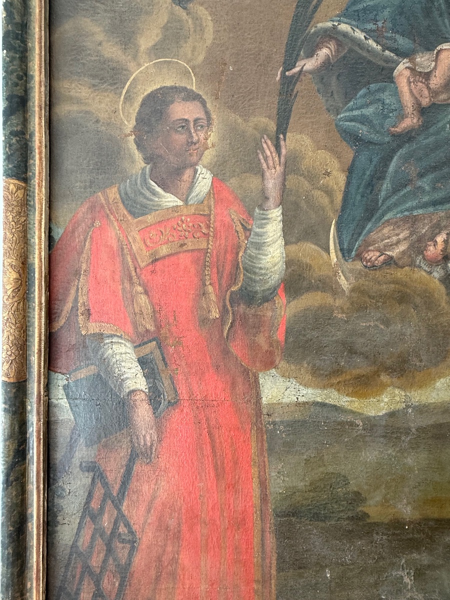 180 cm x 160 cm tableau religieux , huile sur toile 17 eme siècle . -photo-2