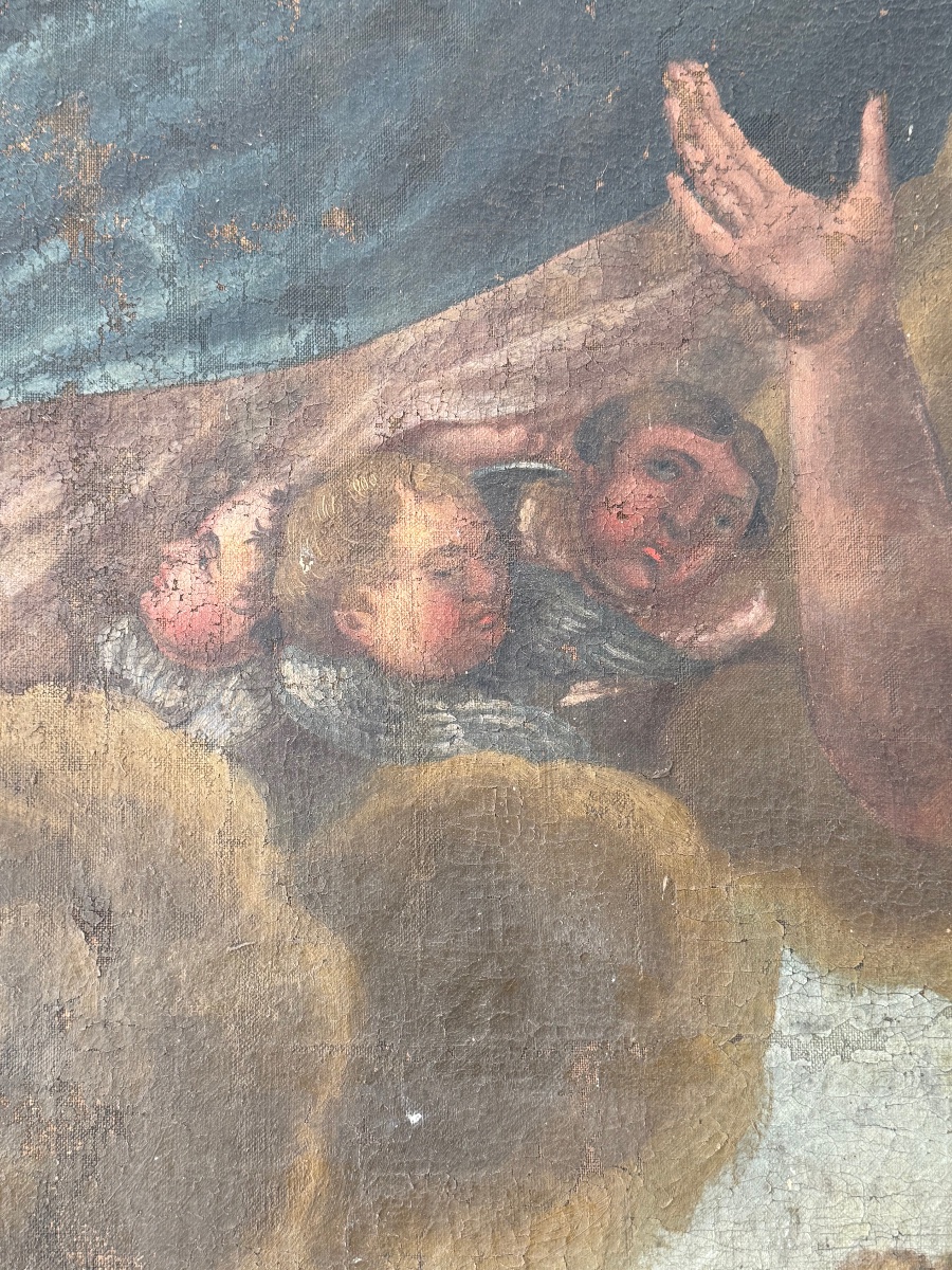 180 cm x 160 cm tableau religieux , huile sur toile 17 eme siècle . -photo-4