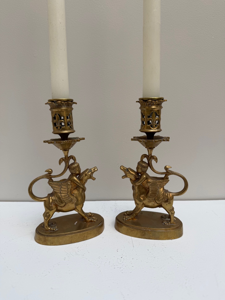 Paire de bougeoir en bronze . -photo-4
