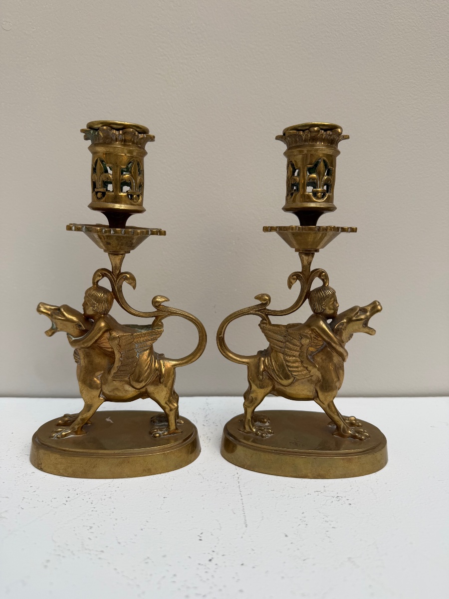 Paire de bougeoir en bronze . -photo-3