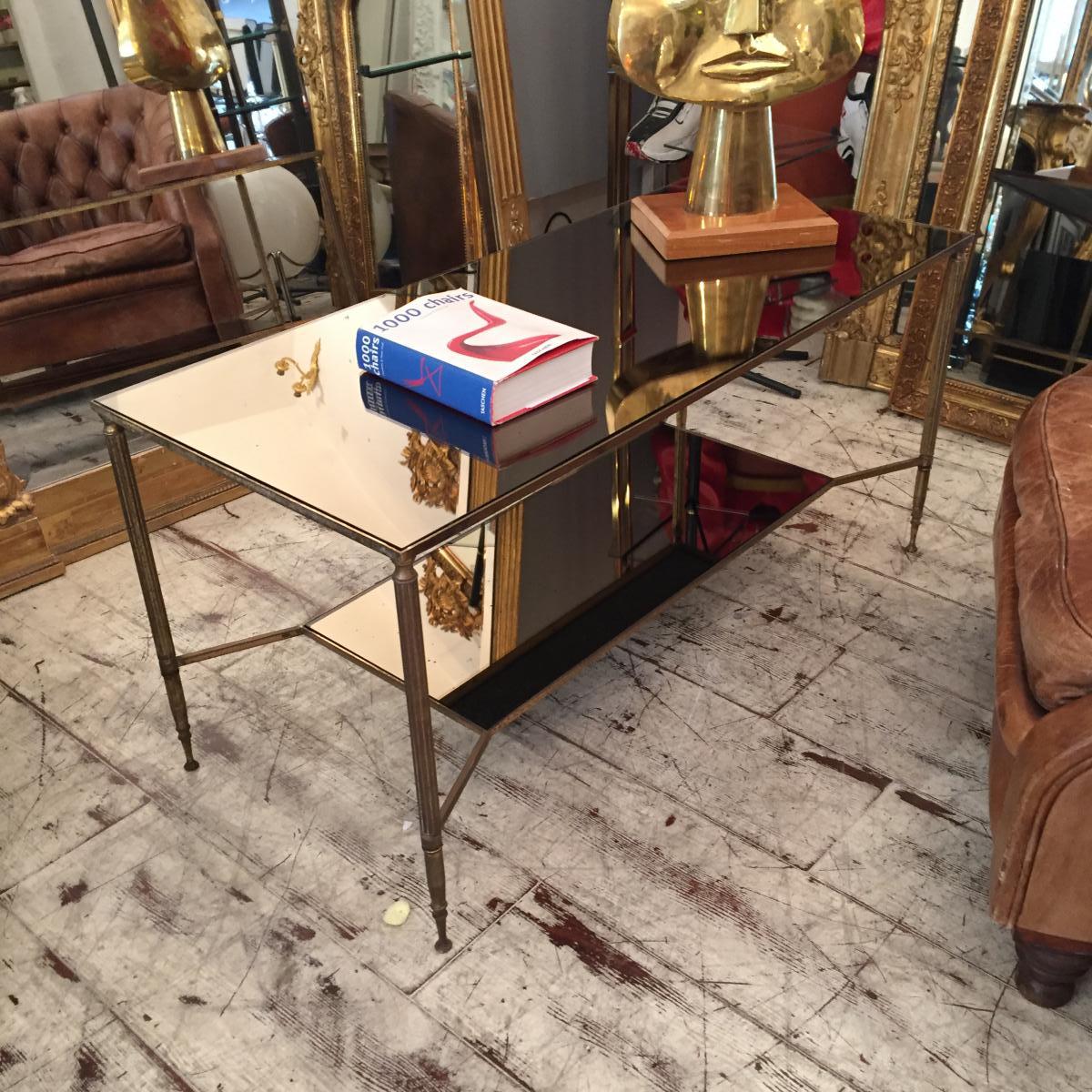 Coffee Table Double Tray Brass And Mirror