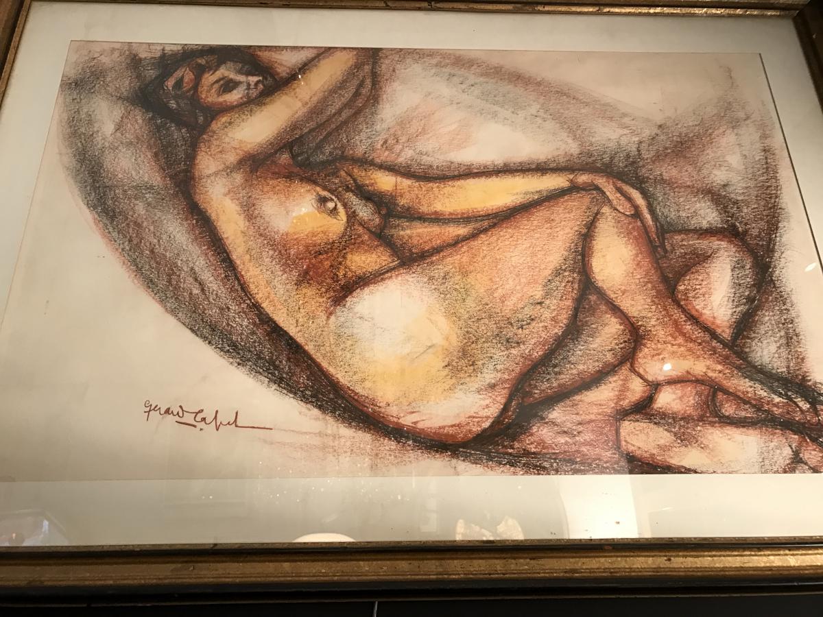 Blood Female Nude Drawing Signed Gerard Calvet-photo-2