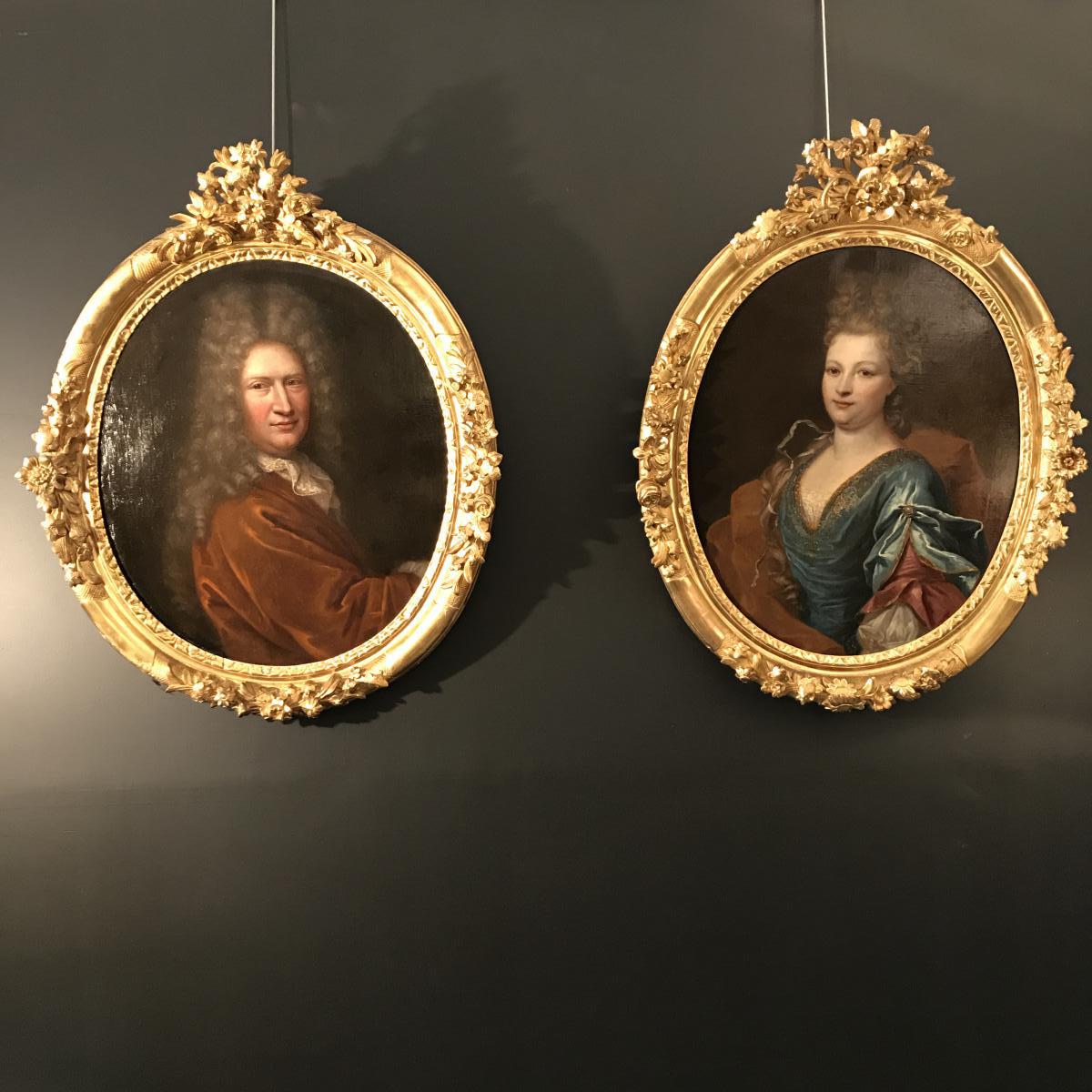 Hyacinthe Rigaud ( Atelier de  ) Paire De Grand Portraits Epoque Régence Tableaux XVIIIeme 
