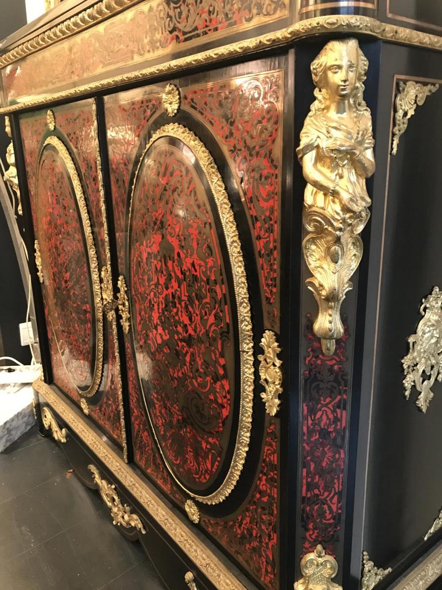 Marquetry Boulle Furniture Double Medallion Napoleon 3-photo-4