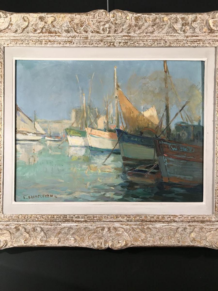 Painting, Oil Painting On Canvas. Beaufreton Sand Boats Signed-photo-2