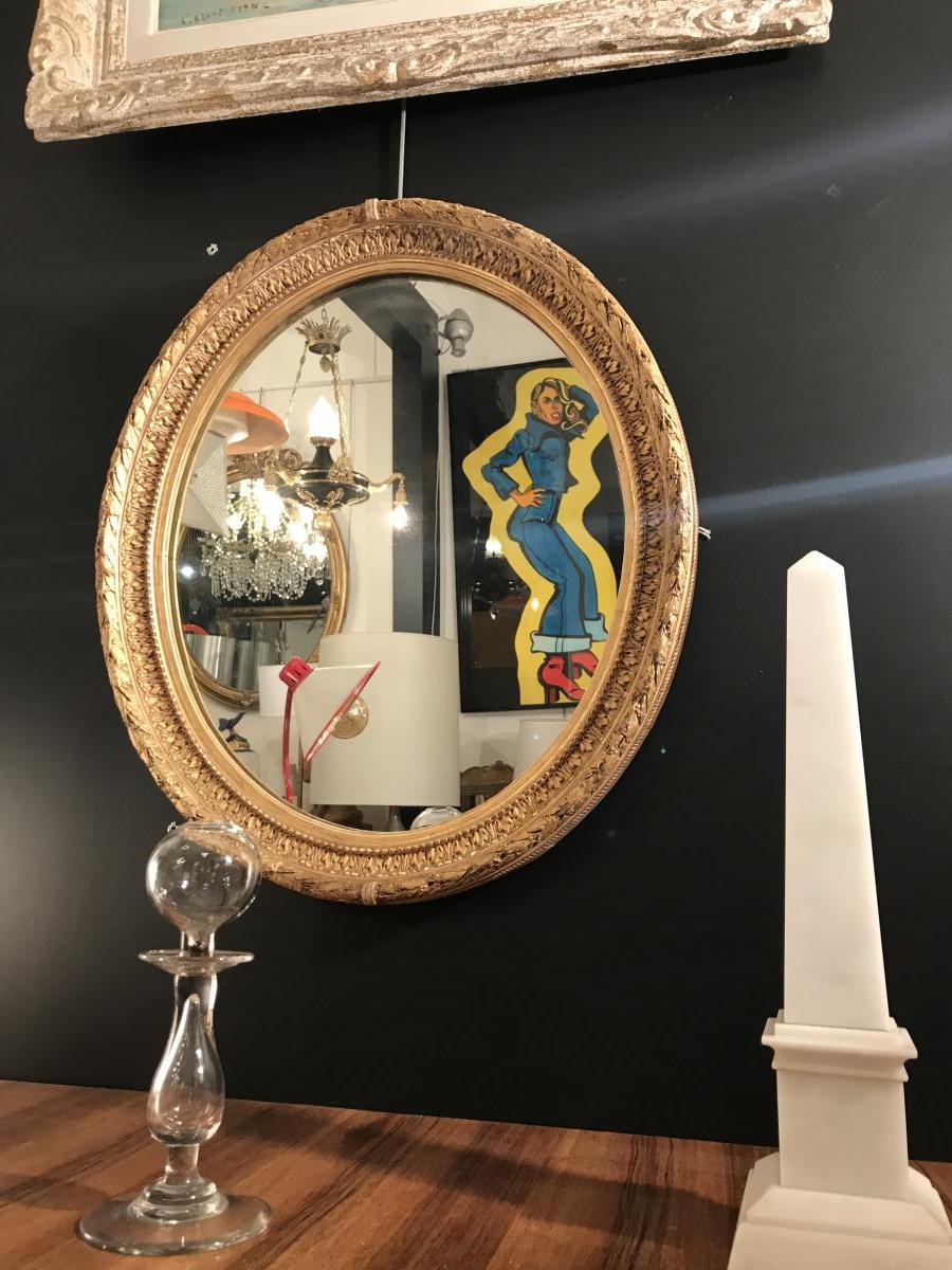 Golden Mirror Oval Shape Epoque XIX Eme Century-photo-2