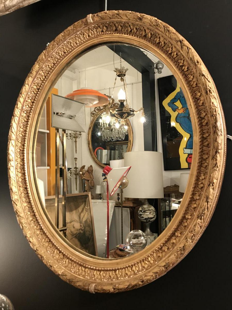 Golden Mirror Oval Shape Epoque XIX Eme Century-photo-3