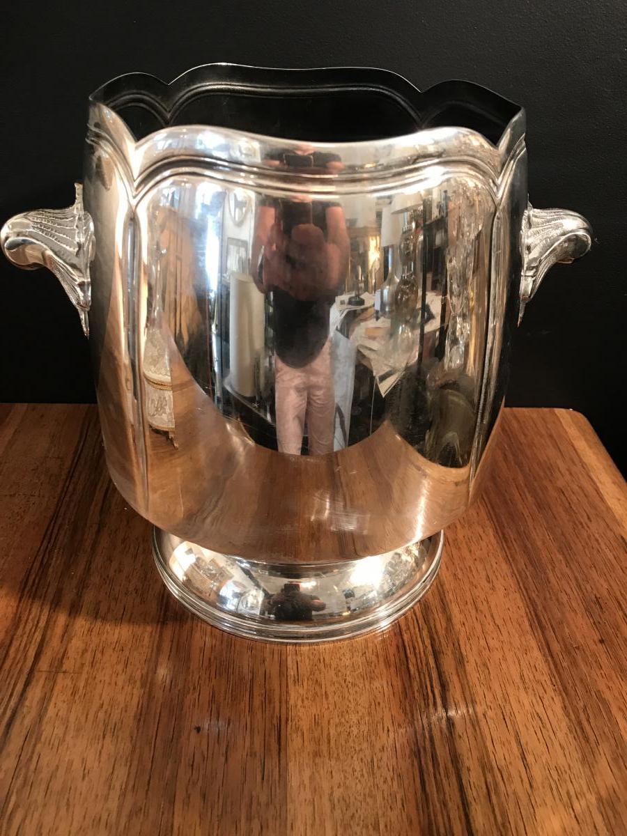 Refreshment, Champagne Bucket In Silver Metal.-photo-3